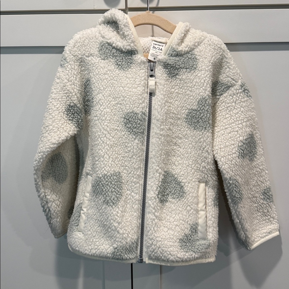 Carter's White and Gray Heart Sherpa Jacket With Hood For Toddlers
